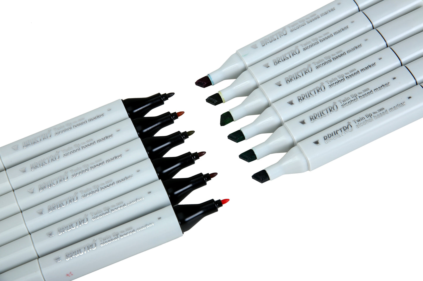 BRUSTRO Twin Tip Alcohol Based Marker Set Of 12 - Basic C in Crossline PP See Through Box