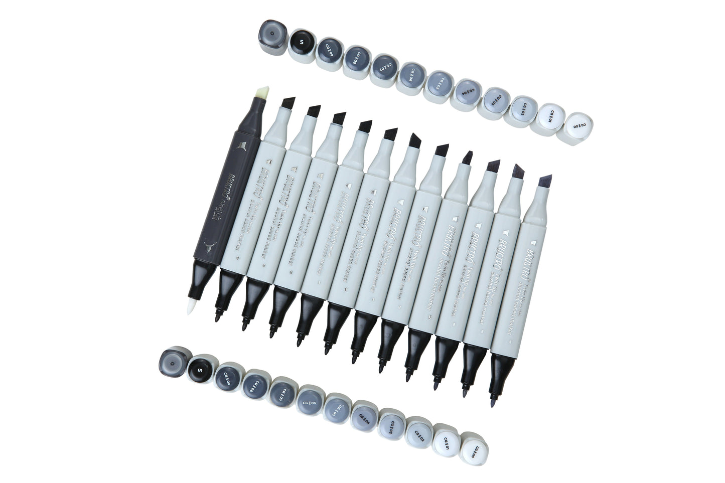 BRUSTRO Twin Tip Alcohol Based Marker Set of 12 - Cool Greys in Crossline PP See Through Box