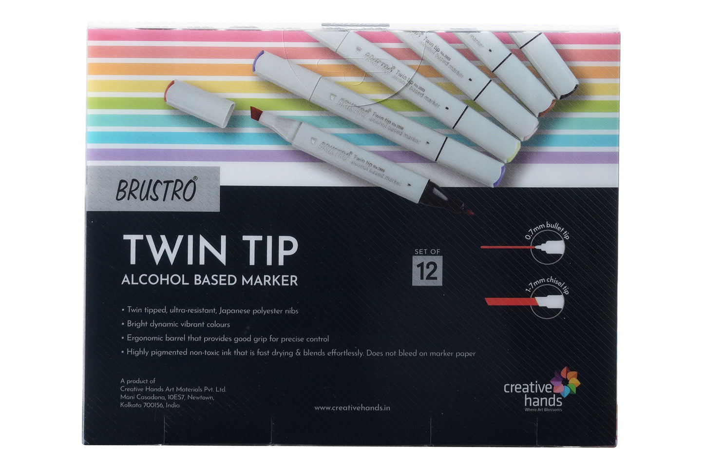 BRUSTRO Twin Tip Alcohol Based Marker Set of 12 Cool & Warm Grey Shades in Crossline PP See Through Box