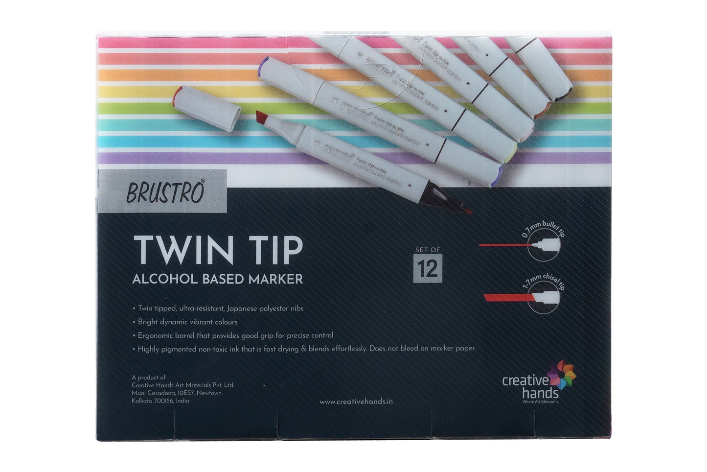 BRUSTRO Twin Tip Alcohol Based Marker Sets Earth Tone (12) in Crossline PP See Through Box