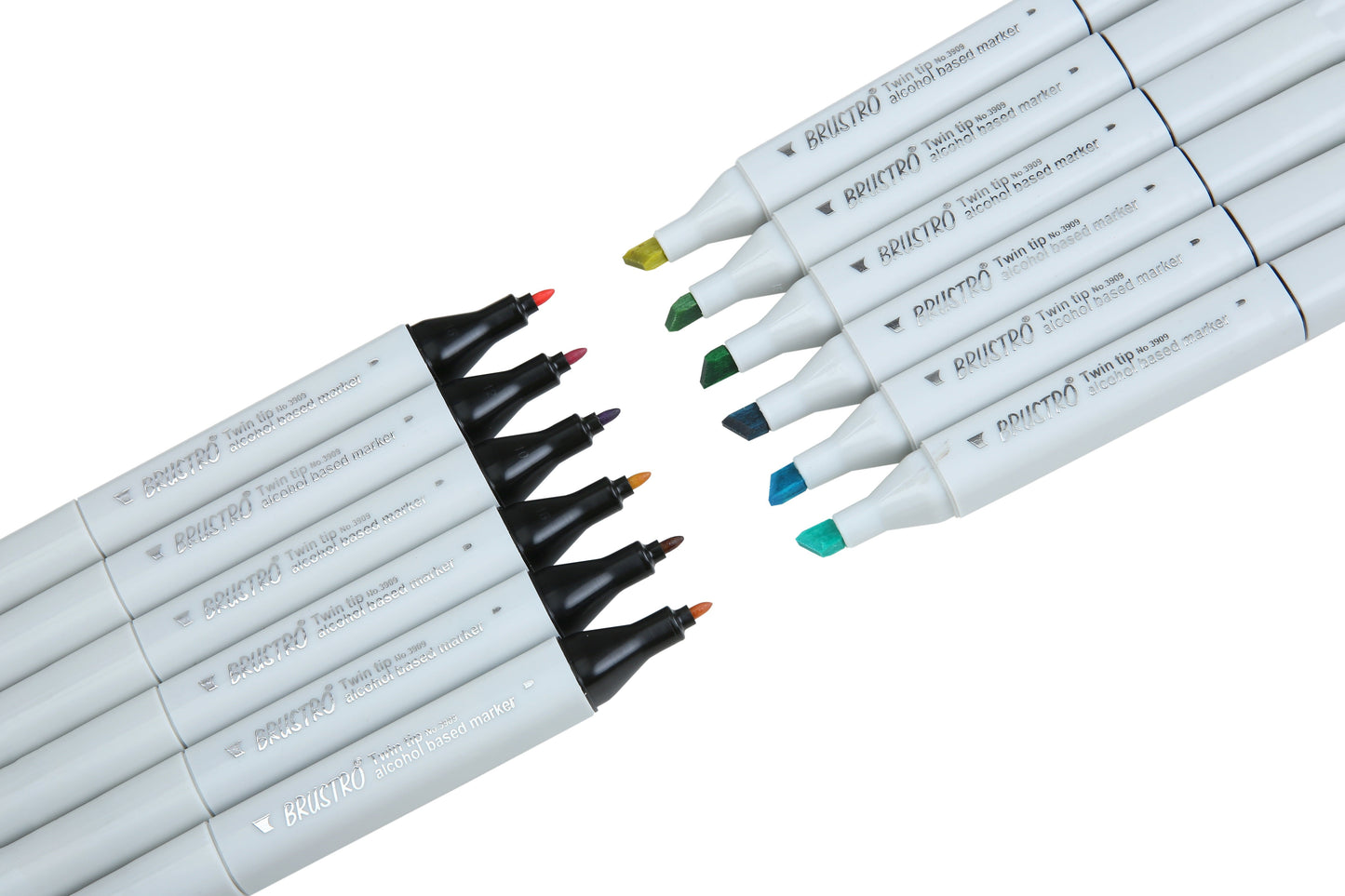 BRUSTRO Twin Tip Alcohol Based Marker Set of 12 - Pastel Tones in Crossline PP See Through Box