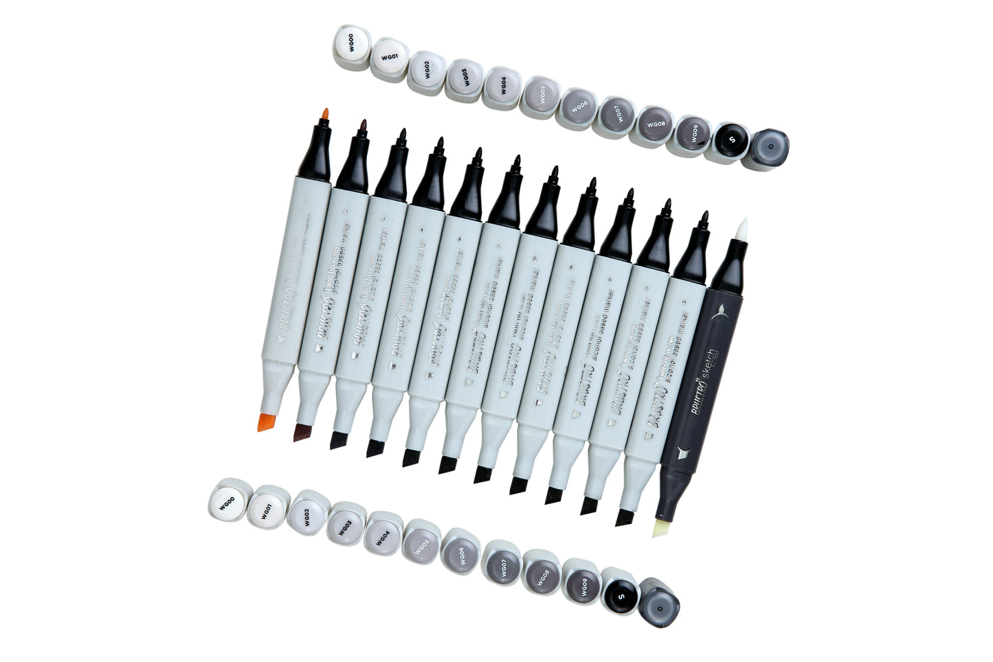 BRUSTRO Twin Tip Alcohol Based Marker Set of 12 - Warm Greys in Crossline PP See Through Box