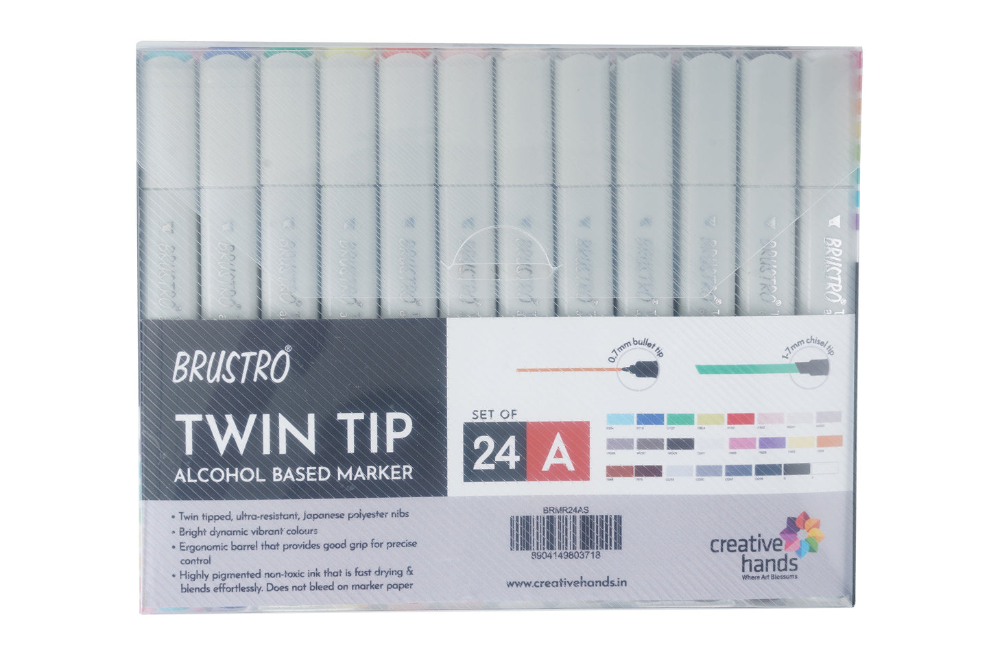 Brustro Twin Tip Alcohol Based Marker Set of 24 (A) in Crossline PP See Through Box