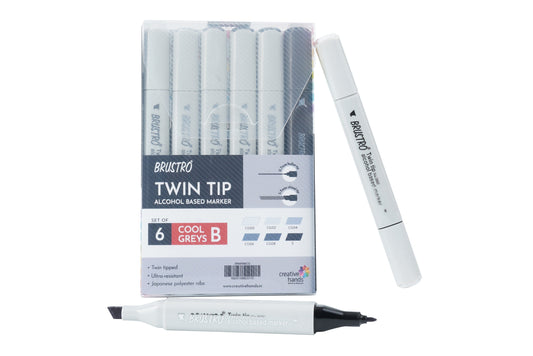 BRUSTRO Twin Tip Alcohol Based Marker Sets (CG B (6)) in Crossline PP See Through Box
