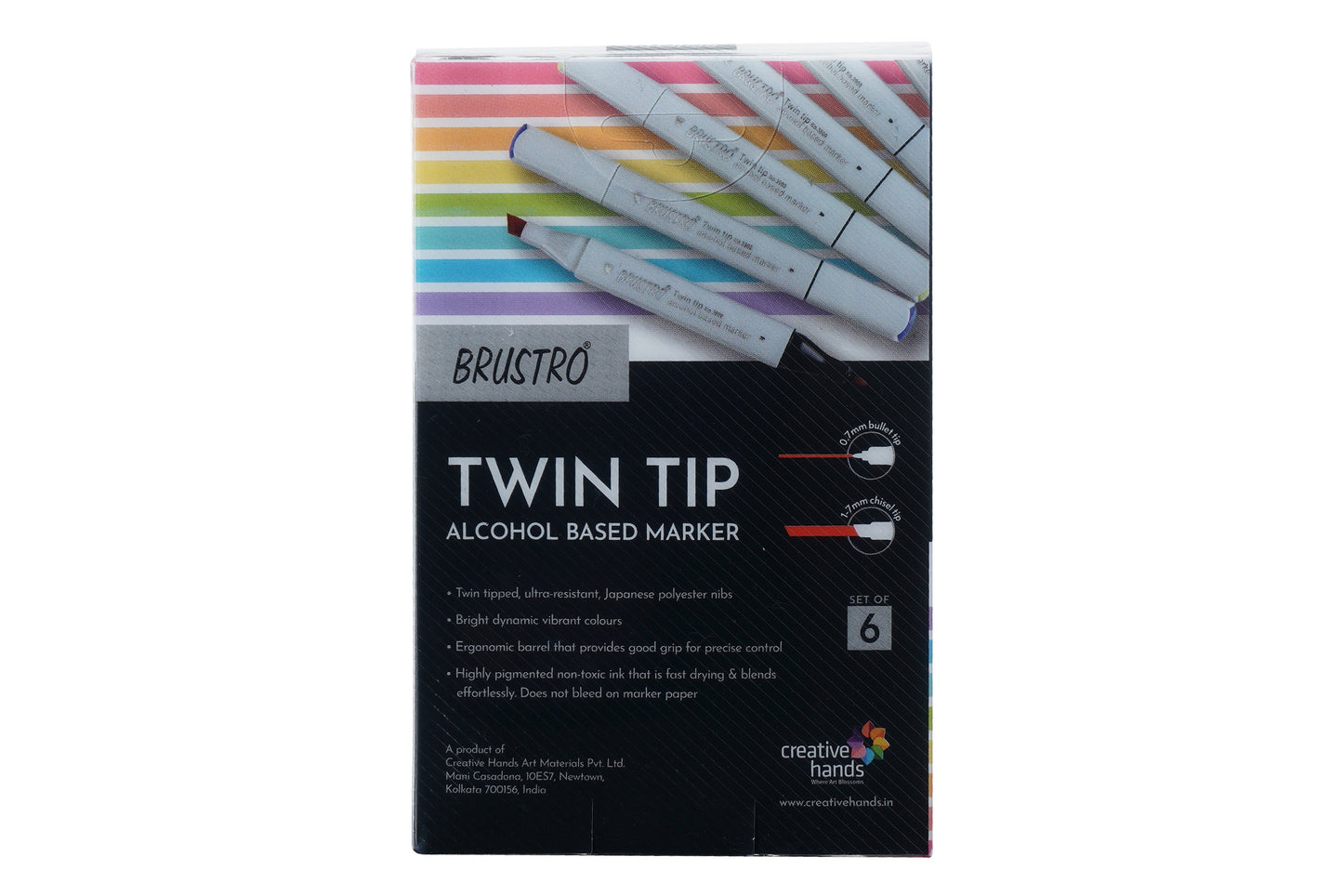 BRUSTRO Twin Tip Alcohol Based Marker Sets (CG B (6)) in Crossline PP See Through Box