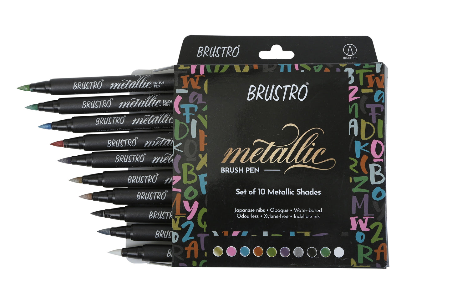 Brustro DIY Mandala Colouring Book 9"x9" 160 GSM 25 Perforated Sheets & Brustro Metallic Brush Pens - Soft Brush Tip for Calligraphy, Hand Lettering, Colouring, Card Making - Set of 10 Colors