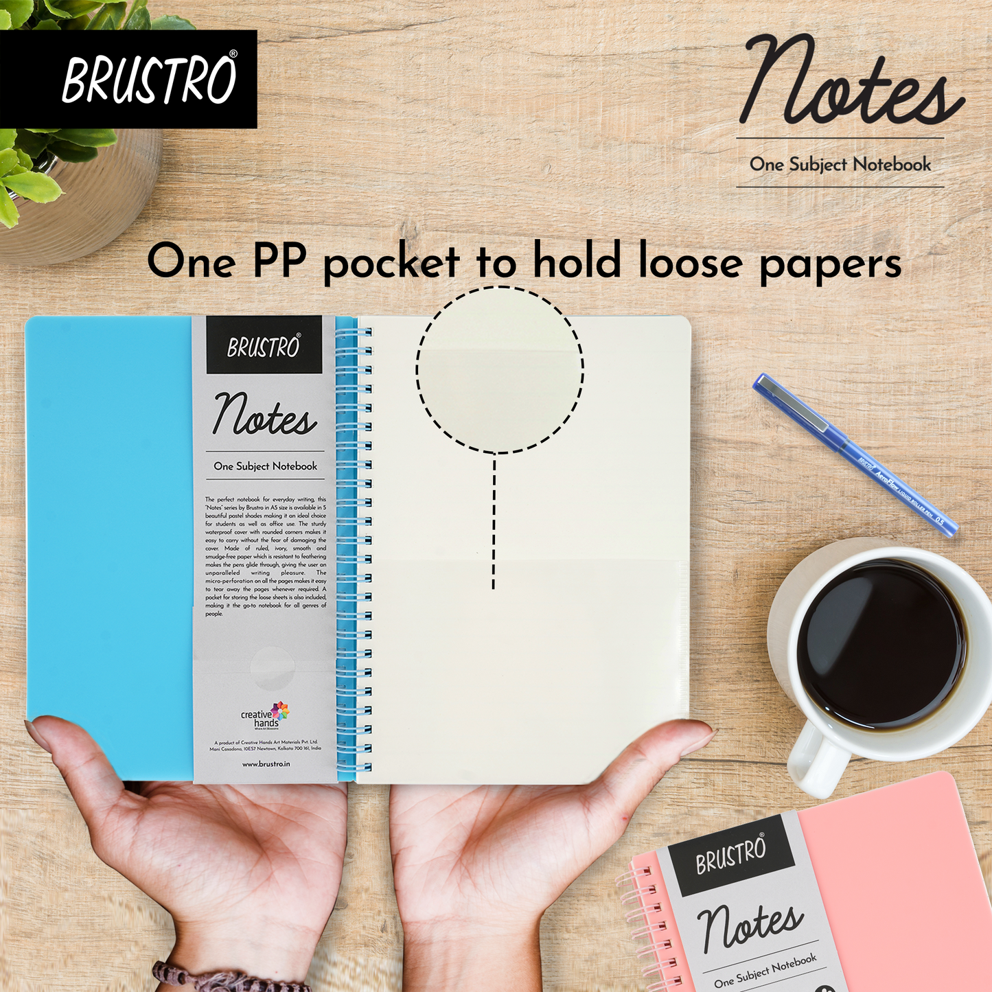 BRUSTRO Notes A5 Size, 1 Subject Ruled Notebook, 80 sheets / 160 pages, 70 gsm ivory paper, Aqua Cover, Wiro Bound Design