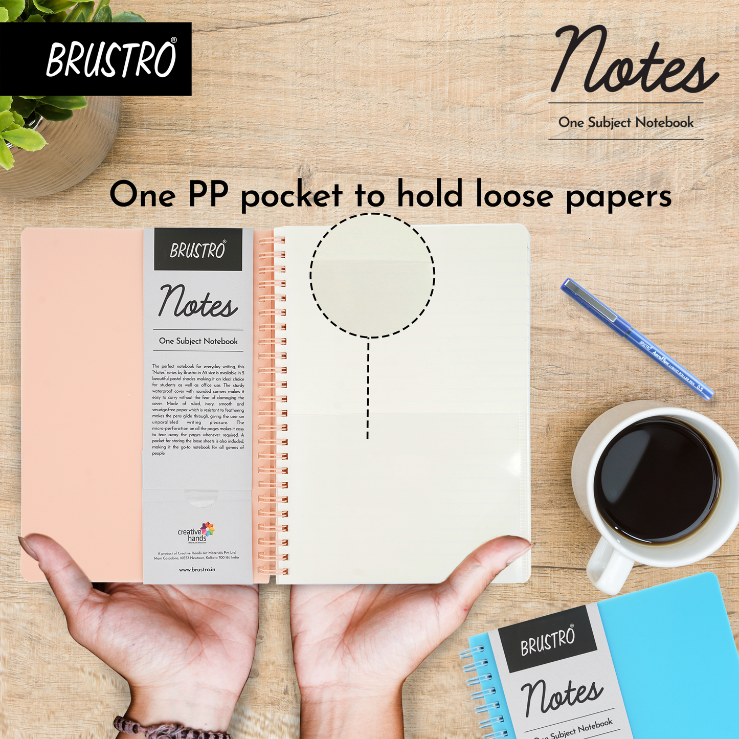BRUSTRO Notes A5 Size, 1 Subject Ruled Notebook, 80 sheets / 160 pages, 70 gsm Ivory paper, Caramel Cover