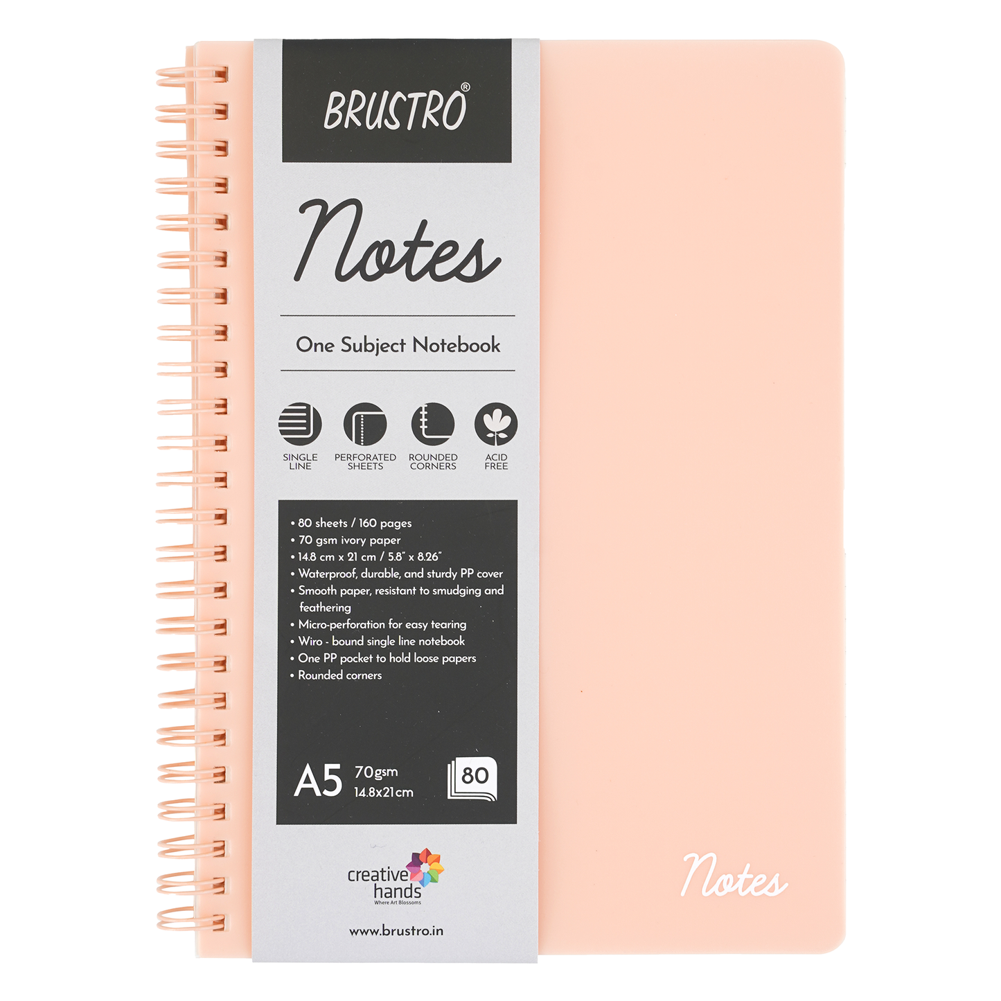 BRUSTRO Notes A5 Size, 1 Subject Ruled Notebook, 80 sheets / 160 pages, 70 gsm Ivory paper, Caramel Cover