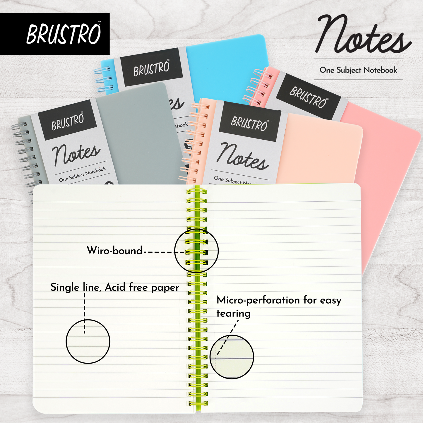 BRUSTRO Notes A5 Size, 1 Subject Ruled Notebook, 80 sheets / 160 pages, 70 gsm ivory paper, Lime Cover,