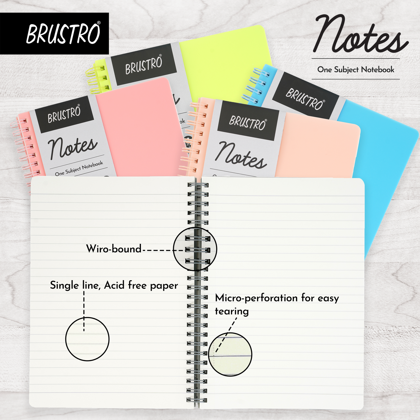 BRUSTRO Notes A5 Size, 1 Subject Ruled Notebook, 80 sheets / 160 pages, 70 gsm Ivory paper, Slate Cover