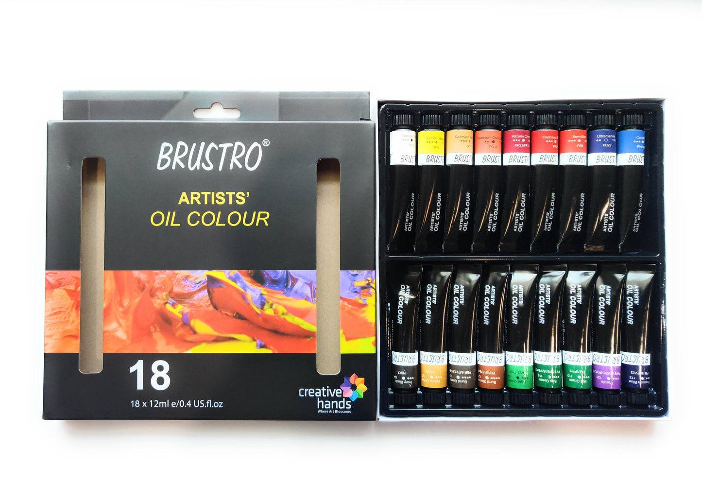 BRUSTRO Artists’ Oil Colour Set of 18 Colours X 12ML Tubes