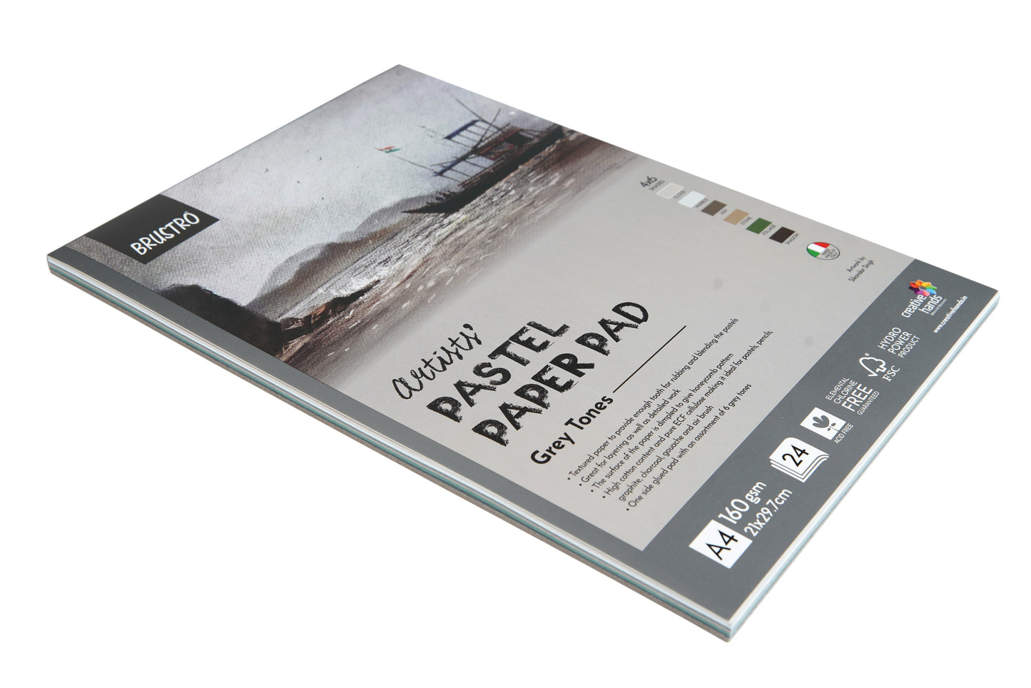 Brustro Artists' Pastel Paper Pad of 24 Sheets (160 GSM), Colour - Grey Tones, Size - A4