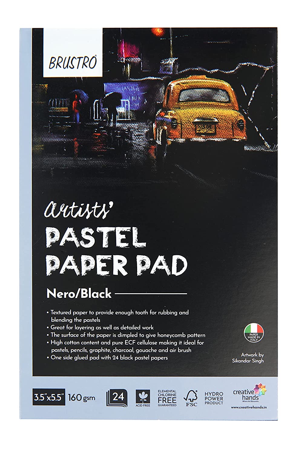 Brustro Artists' Pastel Paper Pad, Set of 2, 24 Sheets (160 GSM) Each, Colour - Black & White, Size - 3.5" x 5.5"
