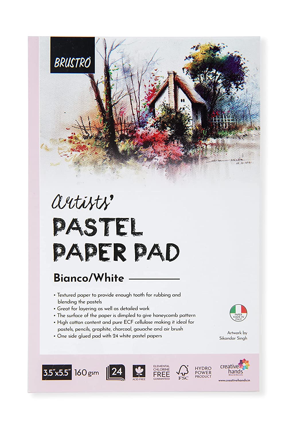 Brustro Artists' Pastel Paper Pad, Set of 2, 24 Sheets (160 GSM) Each, Colour - Black & White, Size - 3.5" x 5.5"