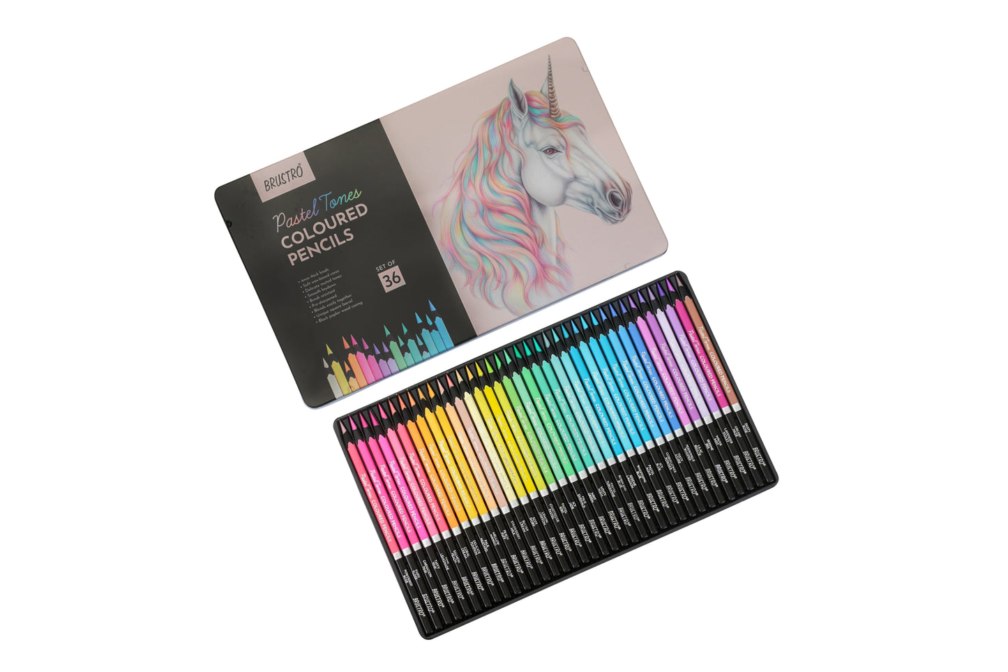 BRUSTRO Artist's  Coloured Pencils Pastel Tone Set of 36 (in elegant tin box)