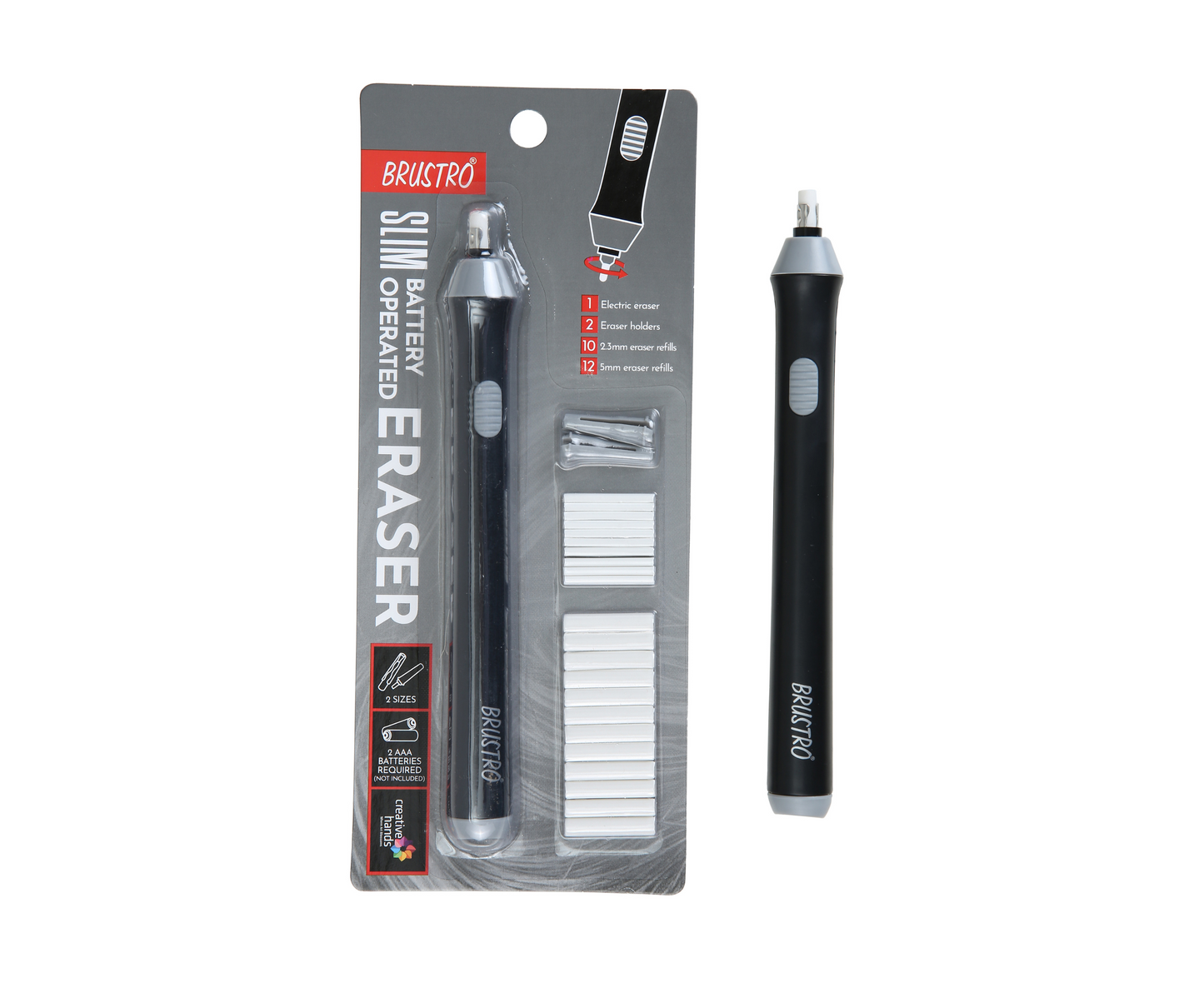 BRUSTRO Automatic Eraser | 2.3mm, 5mm| 22 Refills, 2 Eraser Holders | Ideal for Students and Adults, Drawing, Sketching, Mandala, Portrait | Battery Operated, Electric (Batteries not Included)