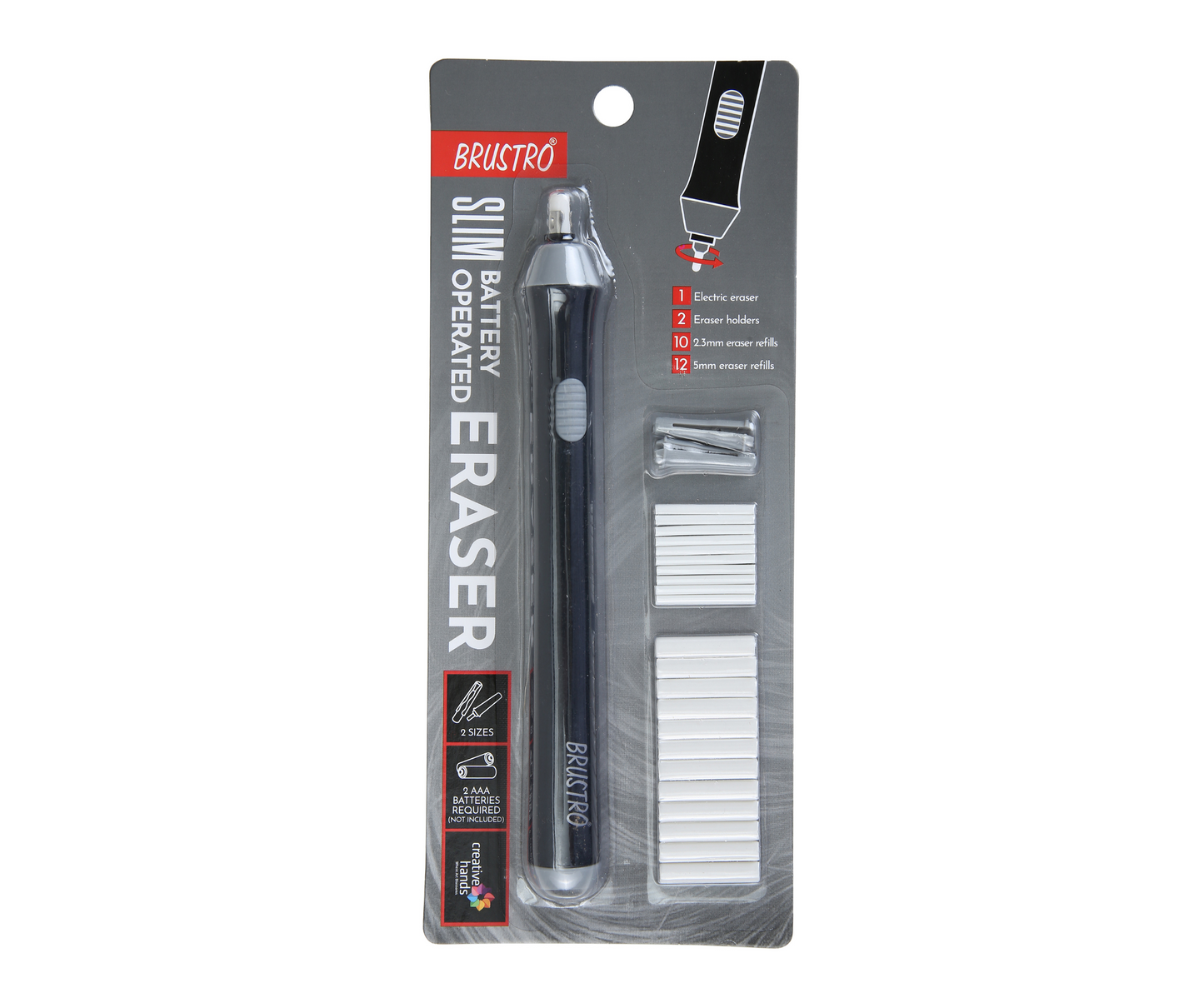 BRUSTRO Automatic Eraser | 2.3mm, 5mm| 22 Refills, 2 Eraser Holders | Ideal for Students and Adults, Drawing, Sketching, Mandala, Portrait | Battery Operated, Electric (Batteries not Included)