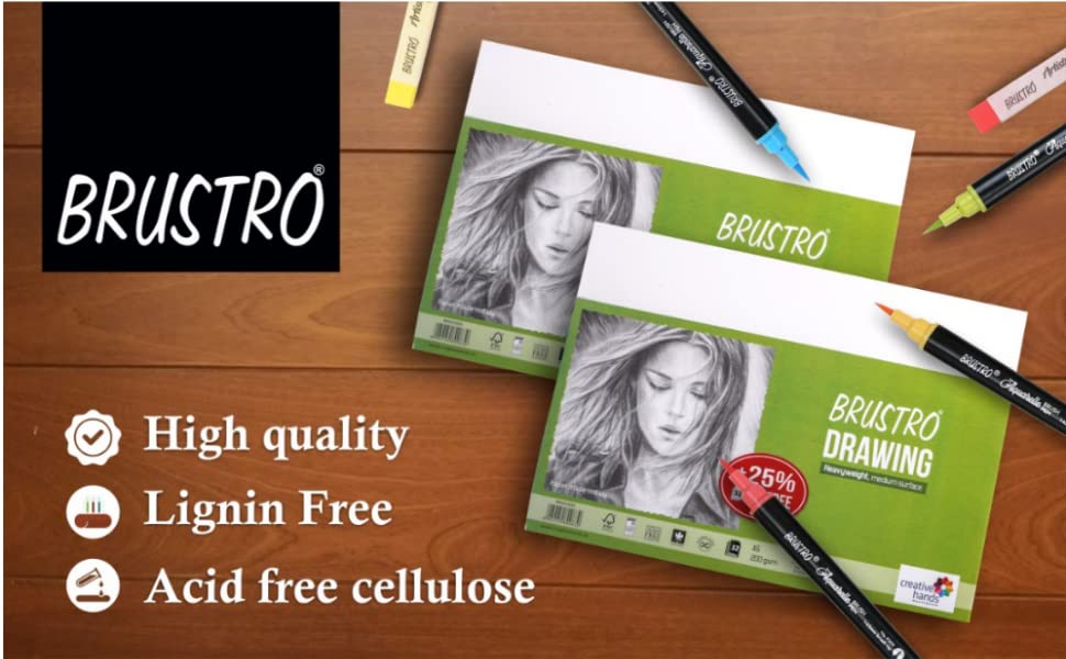 BRUSTRO Drawing Papers | 200 GSM, A3, Pack of 24 (20+4 Sheets) | Ideal for Students, Adults, School, Coloring, Professional Art, Craft, Graphite,Charcoal, Pastels, Sketching, Shading, Drawing,Portrait