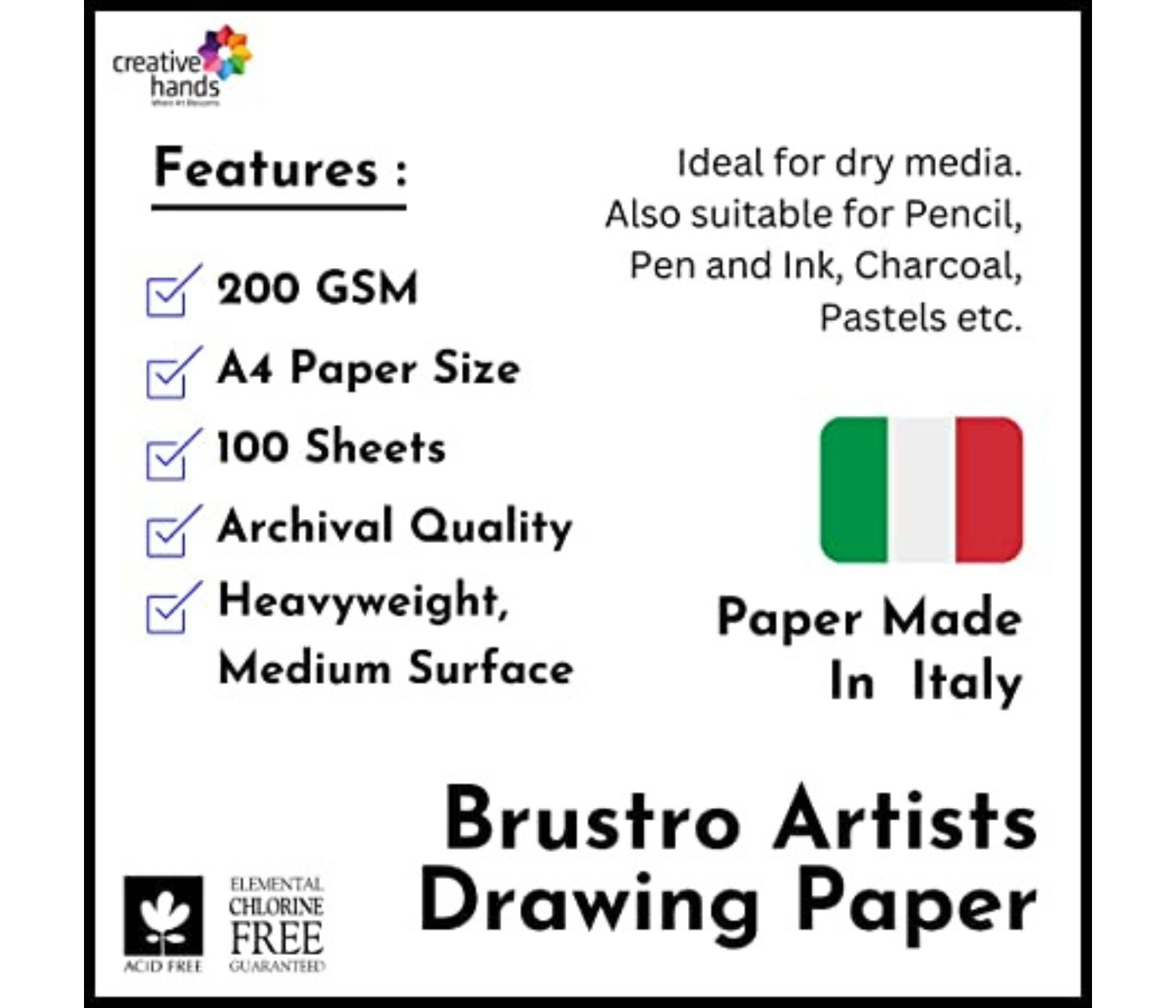 Brustro Artists' Drawing Paper 200gsm Jumbo - A4 (100 Sheets)