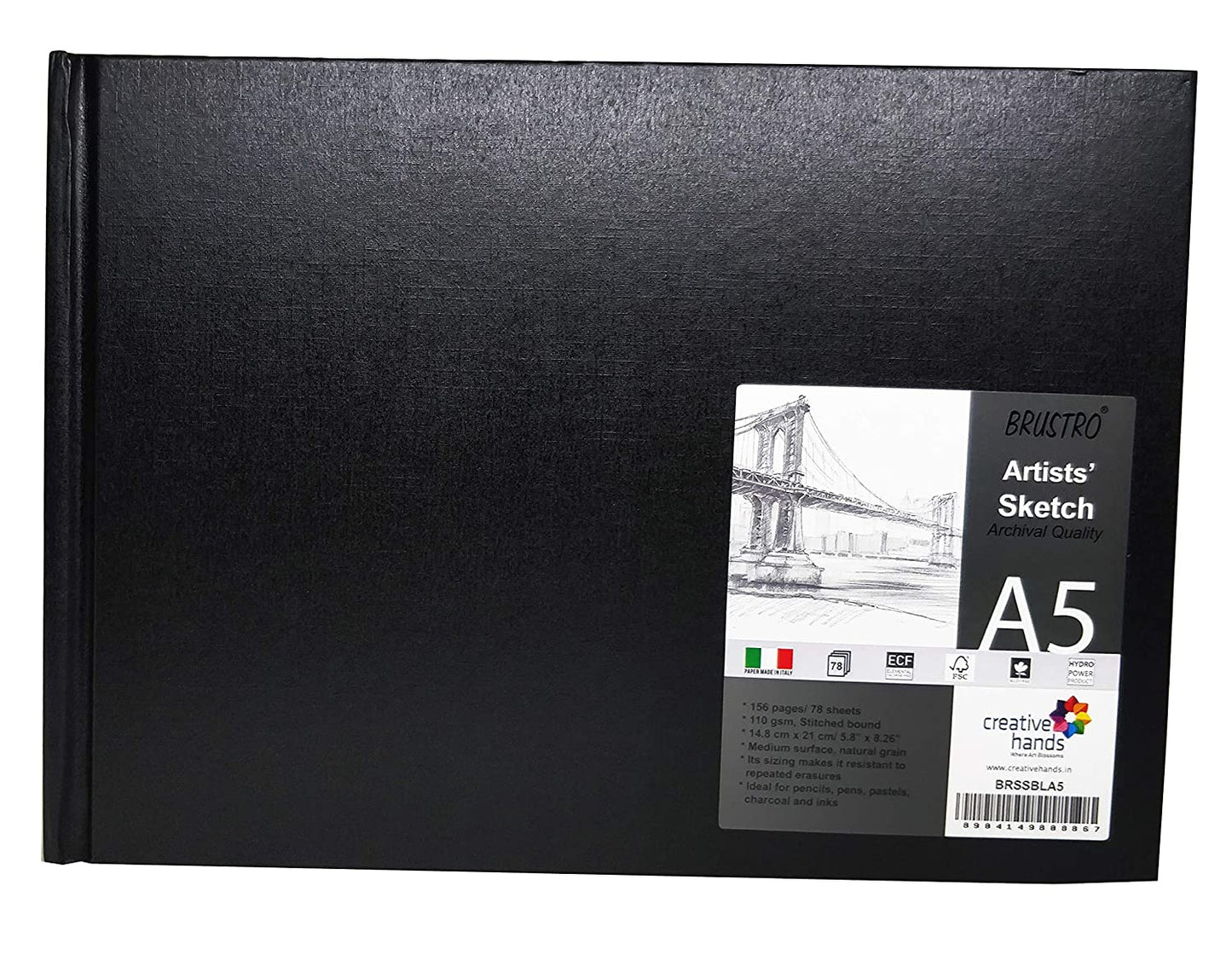 Brustro Artists Sketch Book Stitched Bound A5 Size, Landscape, 156 Pages, 110 GSM (Acid Free)