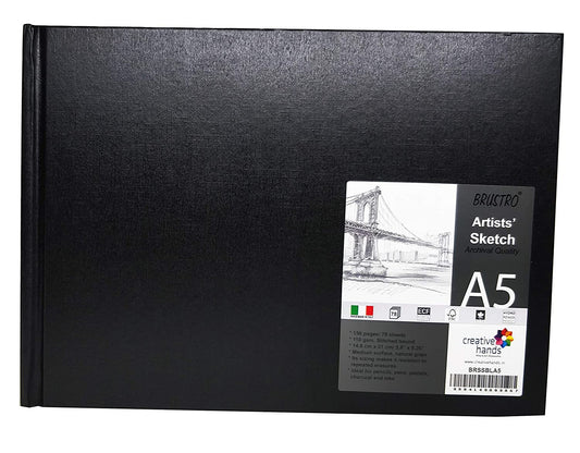 Brustro Artists Sketch Book Stitched Bound A5 Size, Landscape, 156 Pages, 110 GSM (Acid Free)
