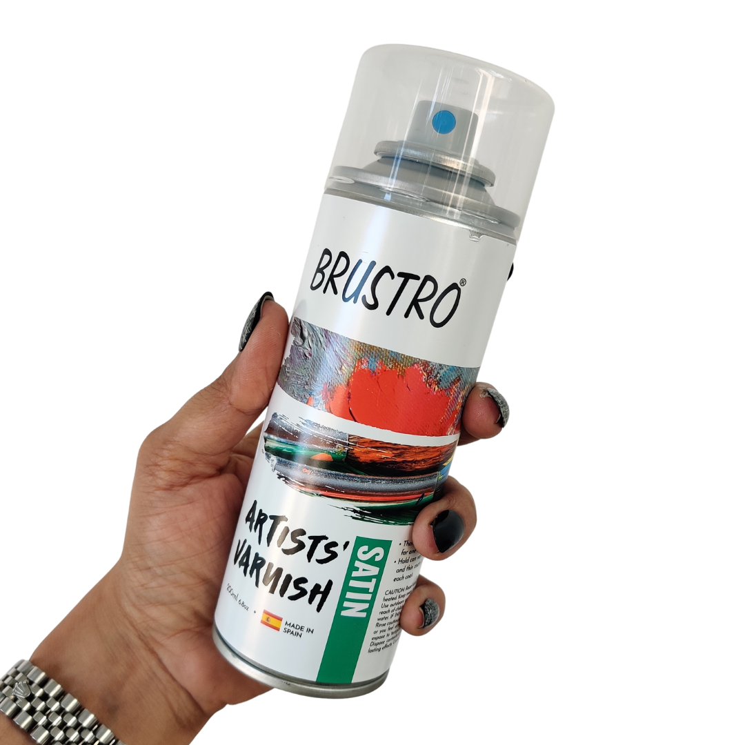 Brustro Artist's Varnish Spray Can|200ml|Satin Finish|Perfect Coating on Acrylic Painting,Watercolours,Oil Paints,Non-yellowing,Non Toxic,Transparent,Canvas,Paper, Artwork Protection.
