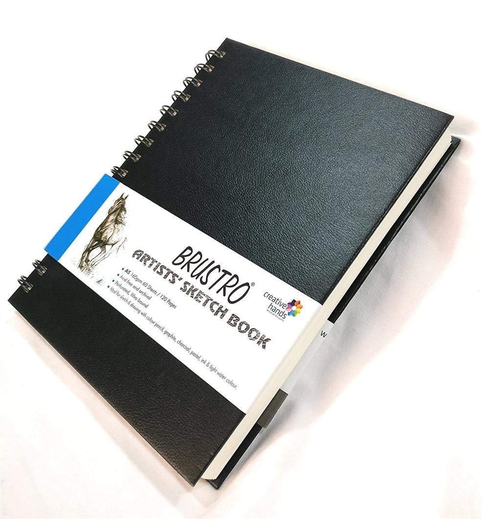 BRUSTRO Artists Wiro Bound Sketch Book | Spiral | A5 Size | 120 Pages, 160 GSM | Ideal for Students and Adults, School, Office, Drawing, Sketching, Mandala, Shading Art | Medium Surface, Natural Grain