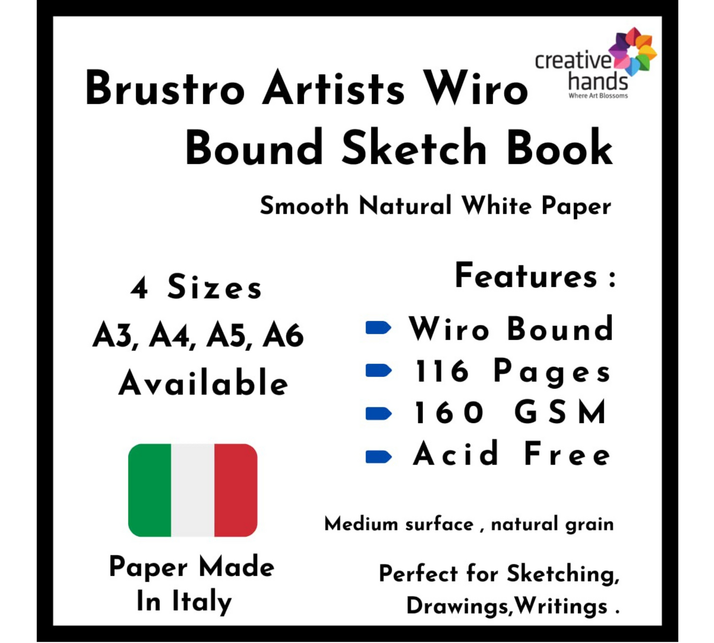 Brustro Artists Sketch Book A6 (Small) Size Stitched Bound 156 Pages 90 GSM, and Sketchbook A6 (Small) Size WIRO Bound, 116 Pages, 160 GSM (Acid Free)