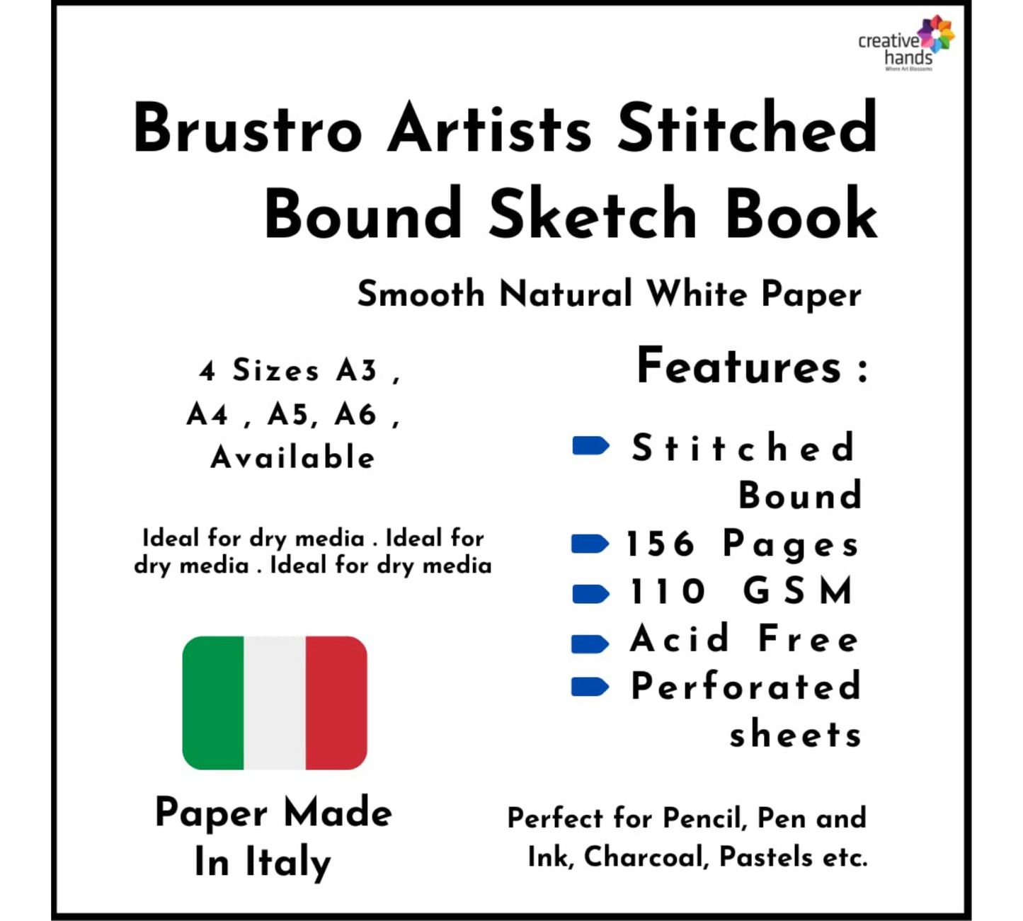 Brustro Artists Sketch Book A6 (Small) Size Stitched Bound 156 Pages 90 GSM, and Sketchbook A6 (Small) Size WIRO Bound, 116 Pages, 160 GSM (Acid Free)