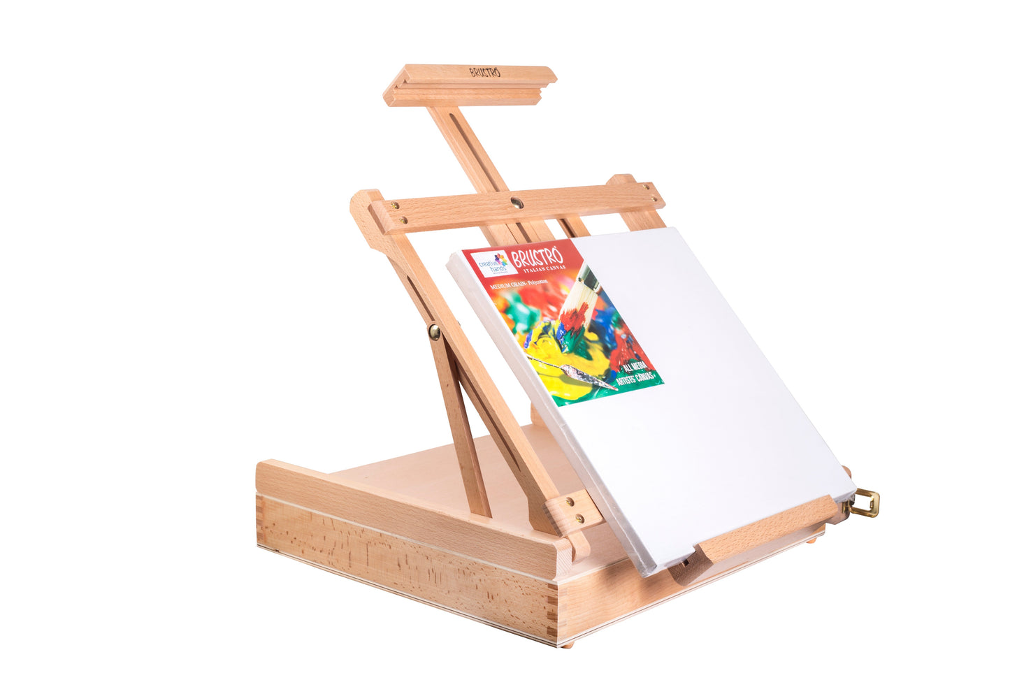 Brustro Artists' Portable Tabletop Wood Sketchbox Easel With Wooden Drawer .