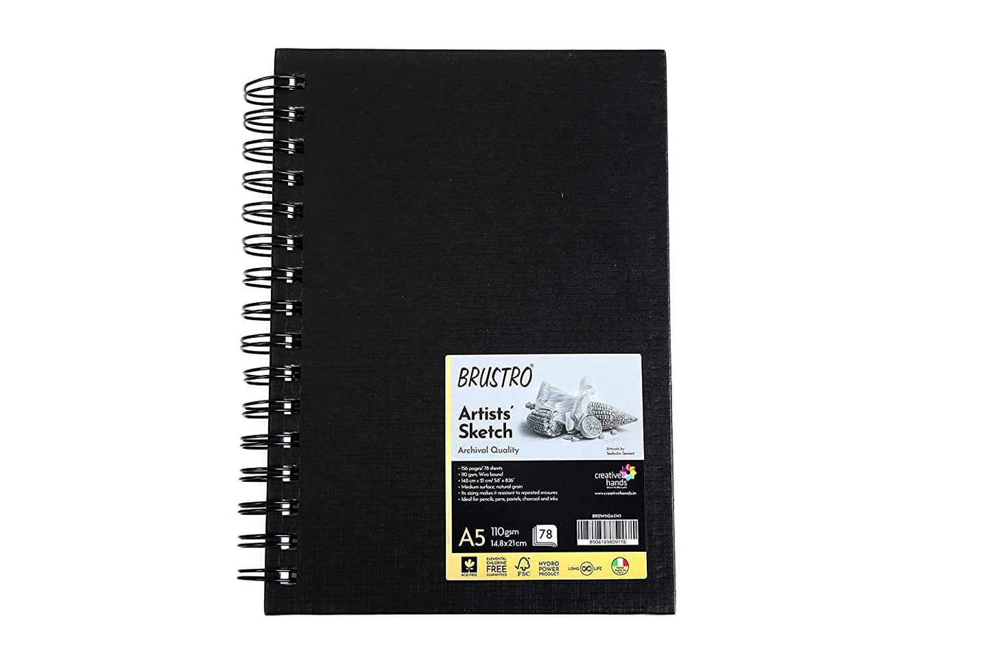 BRUSTRO Technical Pen Assorted Pack of 9 with Artist Sketch Book 110 GSM A5 Wiro Journal (156 Pages)