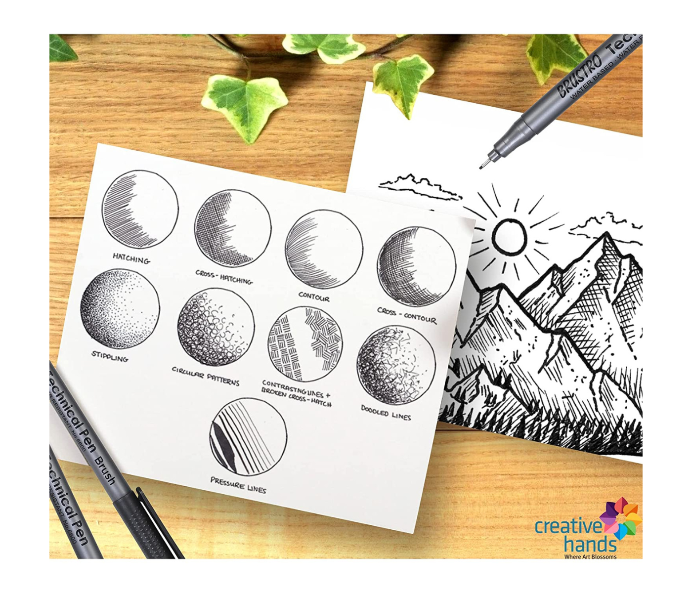 BRUSTRO Technical Pens Fineliner Set|Black| Set of 9|Ideal for Students,Adults|Doodle,Mandala,Fineart,Outline,Waterproof,Architecture,Technical Drawingwith Bristol Ultra Smooth A4 Size ( 20 +4 Sheets )