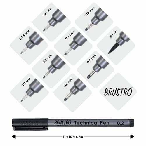 Brustro Technical Pen Black 0.2MM (Pack of 6)