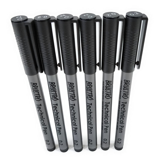 Brustro Technical Pen Black 0.2MM (Pack of 6)