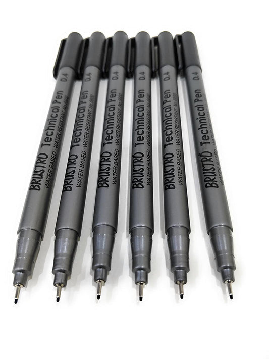 Brustro Technical Pen Black 0.4MM (Pack of 6)