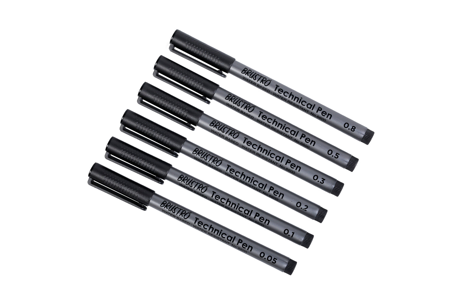BRUSTRO Technical Pen Fineliner Set|Black| Set of 6| Tip Size- 0.05mmI0.1mmI0.2mm|0.3mmI0.5mmI0.8mm|Ideal for Students,Adults|Doodle,Mandala,Fineart,Outline,Waterproof,Architecture,Technical Drawing
