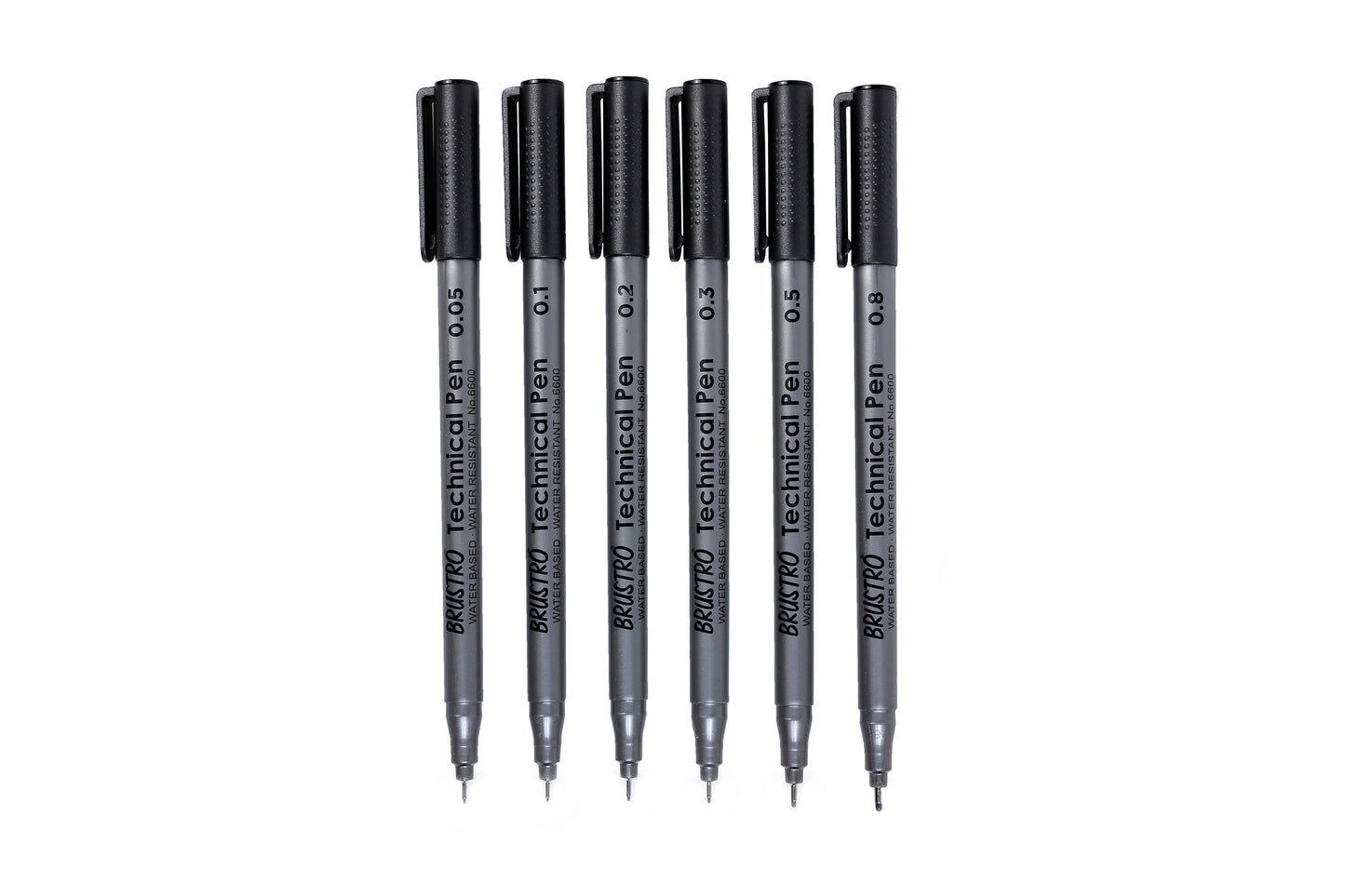 BRUSTRO Technical Pen Fineliner Set|Black| Set of 6| Tip Size- 0.05mmI0.1mmI0.2mm|0.3mmI0.5mmI0.8mm|Ideal for Students,Adults|Doodle,Mandala,Fineart,Outline,Waterproof,Architecture,Technical Drawing