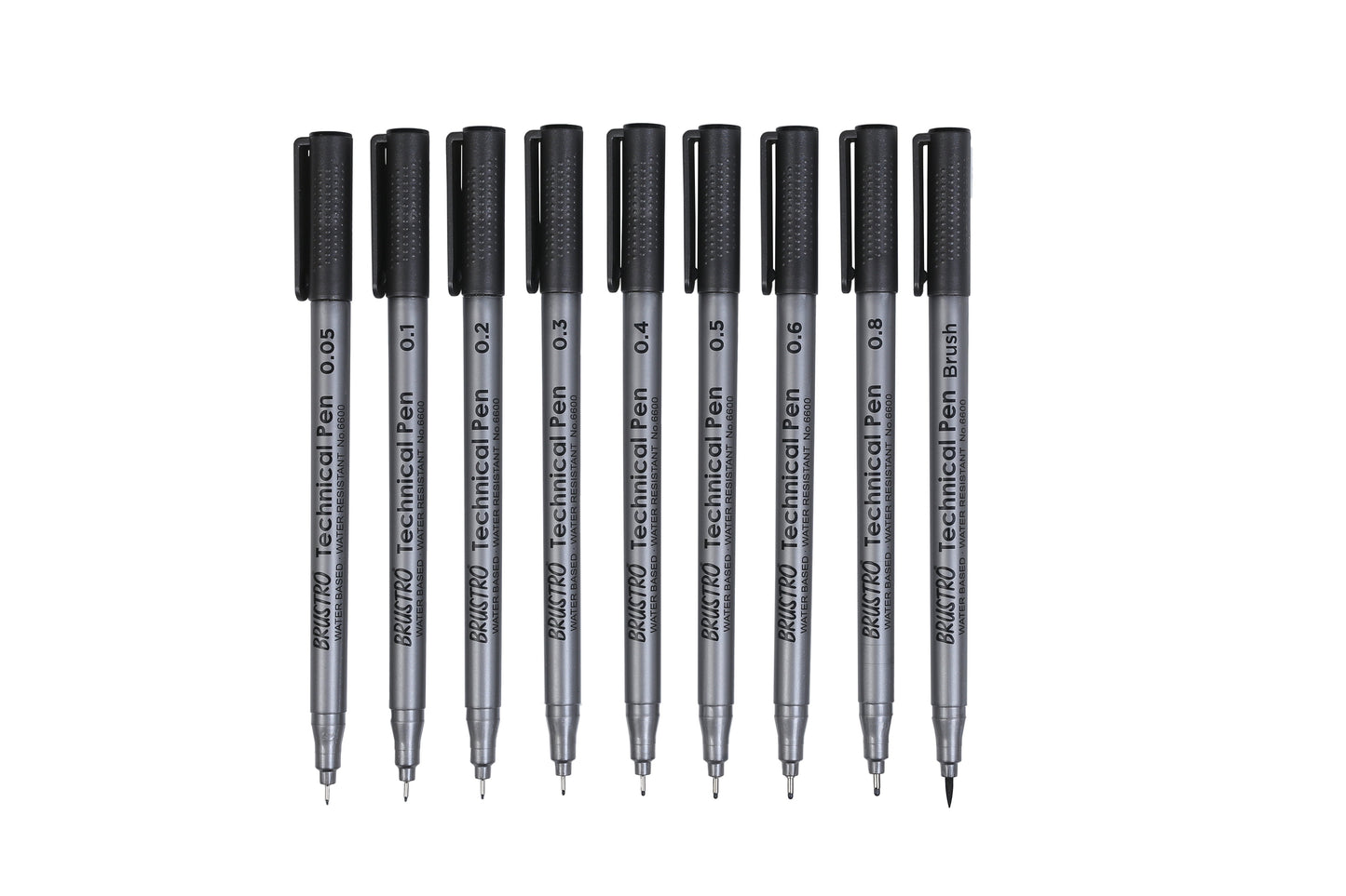 BRUSTRO Technical Pen Fineliner Set| Black| Tip Size- 0.05|0.1|0.2|0.3|0.4|0.5|0.6|0.8 mm| & Brush - Set of 9 | Ideal for Doodle,Mandala,Fineart,Architecture,Technical Drawing,Illustrations,Waterproof