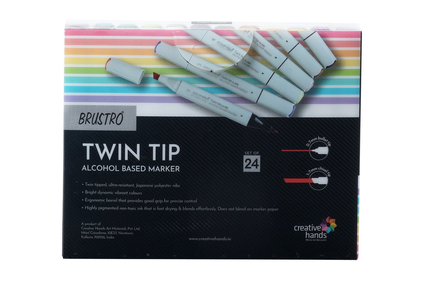 Brustro Twin Tip Alcohol Based Marker Set of 24 (C) in Crossline PP See Through Box