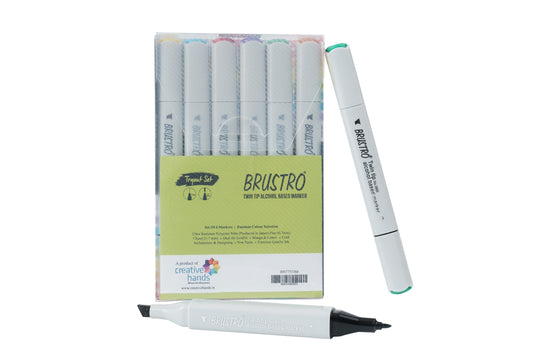 BRUSTRO Twin Tip Alcohol Based Marker Set of 6 in Crossline PP See Through Box - Tryout Set With random color selection