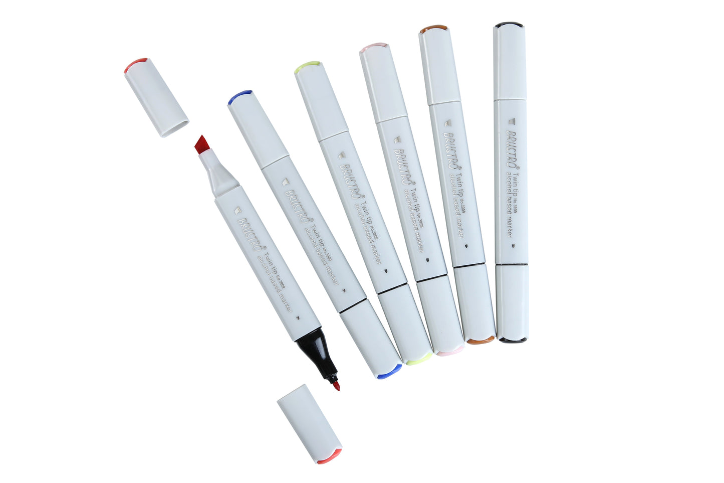 BRUSTRO Twin Tip Alcohol Based Marker Set of 6 in Crossline PP See Through Box - Tryout Set With random color selection