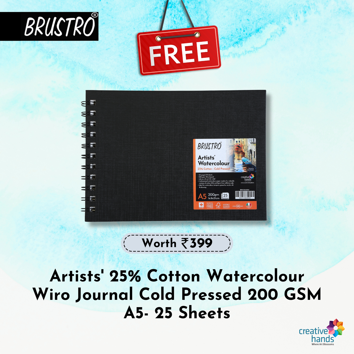 Brustro Watercolour Ink Set A of 6 x 15ml (6 Shades with Free Watercolour A5 Wiro Journal Worth Rs 399
