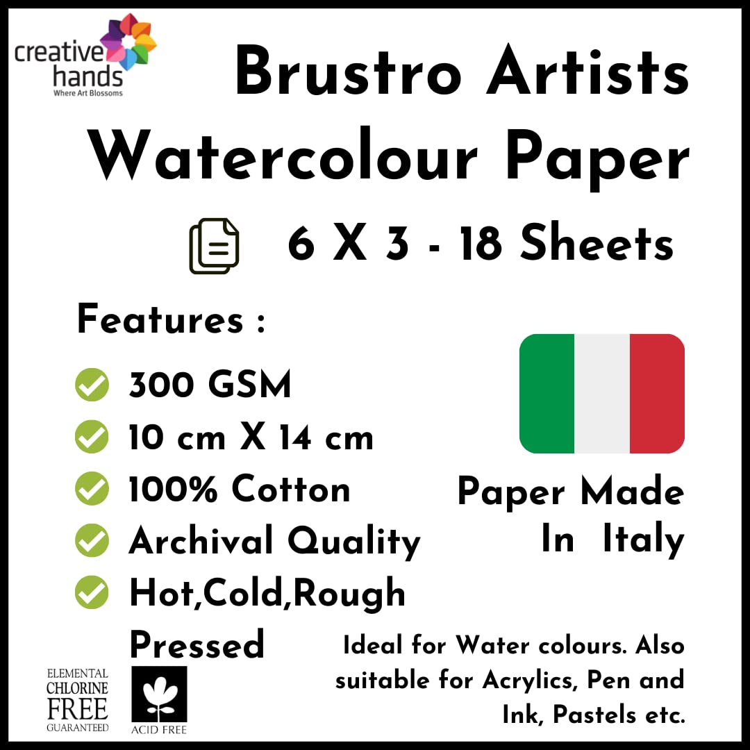 Brustro Artists’ Watercolour paper 100% ASSORTED 300GSM 6X3-18 SHEETS. Size 10 X 14 cm
