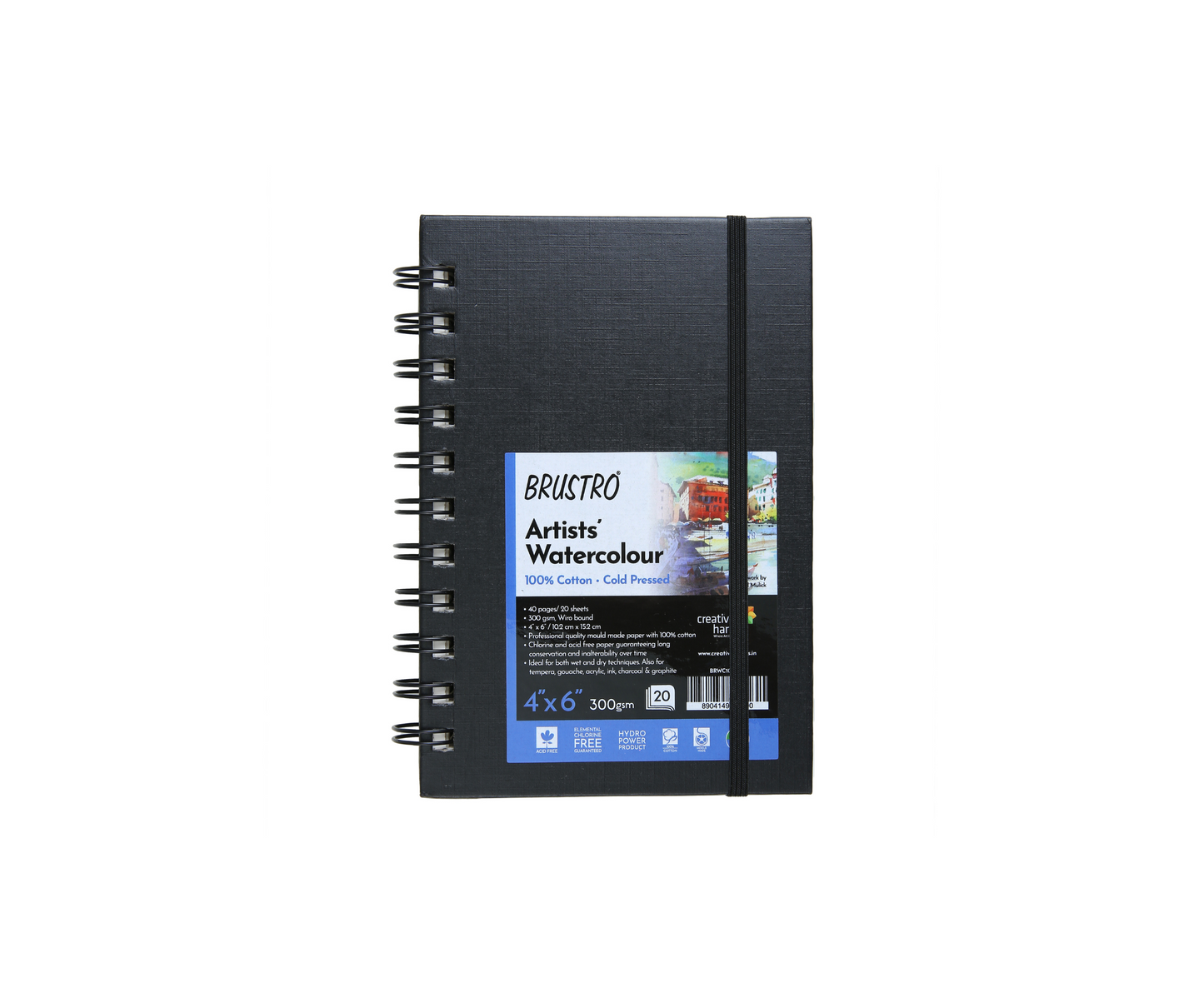 Brustro Artist 100% Cotton Watercolour Wiro Bound Journal Cold Pressed 300 GSM, 4" X 6" – (20 Sheets)