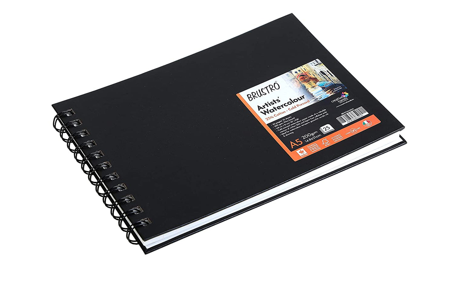 BRUSTRO Artists ’ Watercolour Set of 24 Colours X 12ML Tubes with Artist 25% Cotton Watercolour Journal Cold Pressed 200 GSM A5-25 Sheets and Aqua Squeeze Leak Proof Brush Pen