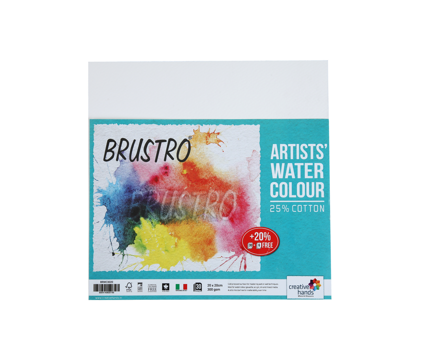 Brustro Watercolour Papers CP 300 GSM 20CM X 20CM (Pack of 30+6 Sheets)