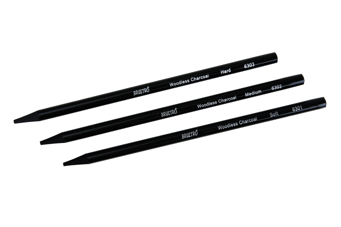 Brustro Woodless Charcoal Pencil Set of 6 (3 Soft, 2 Medium, 1 Hard)