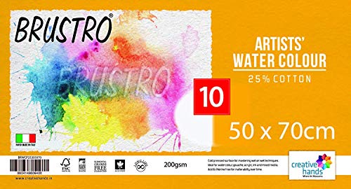 Brustro Artists’ Watercolour Paper 25% Cotton Cold Pressed 200 GSM, Size – 50 x 70 cm, 10 Sheets