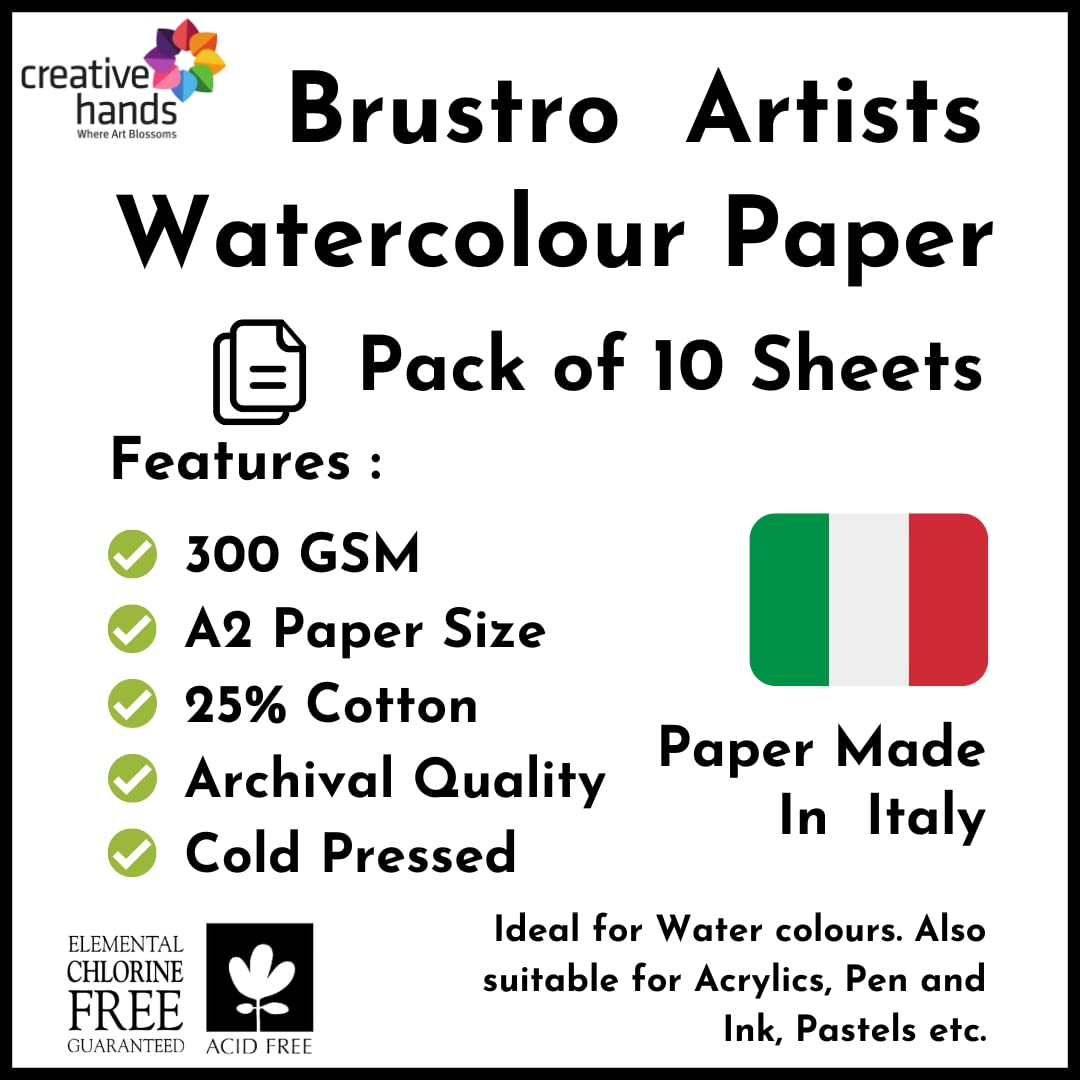 Brustro Artists’ Watercolour paper 25% cotton CP 300 Gsm A2 (10 Sheets)